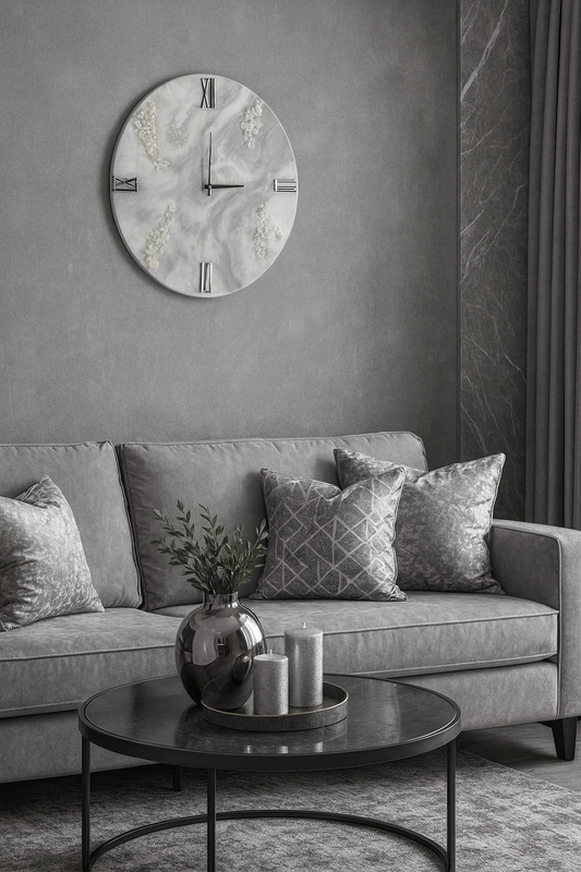 Horloge murale artisanale en résine époxy effet marbre -Design moderne.