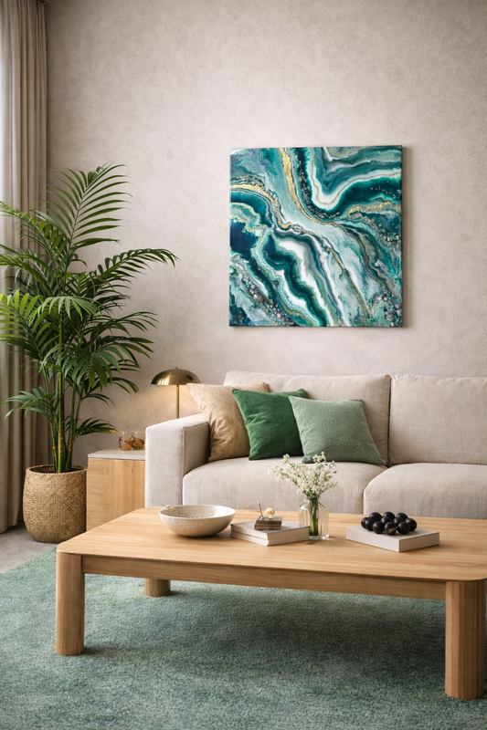 Tableau mural abstrait en résine époxy - Malachite.