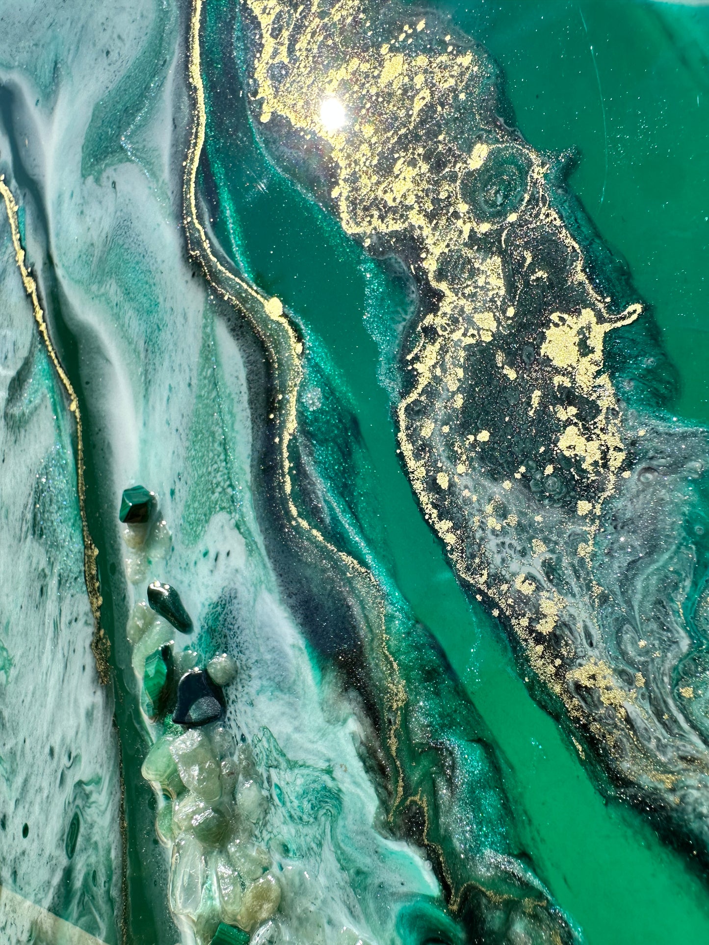 Tableau mural abstrait en résine époxy - Malachite.