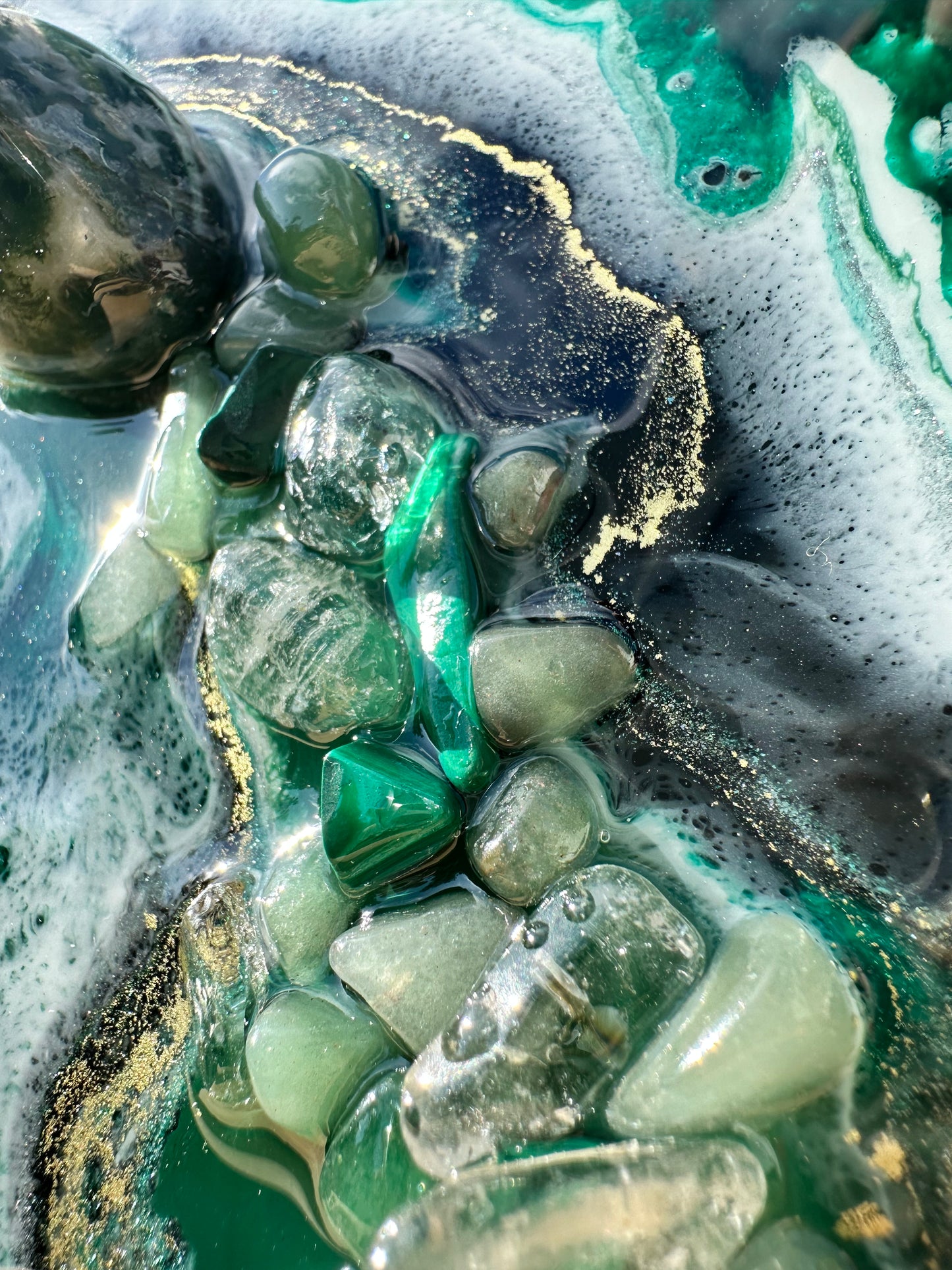 Tableau mural abstrait en résine époxy - Malachite.