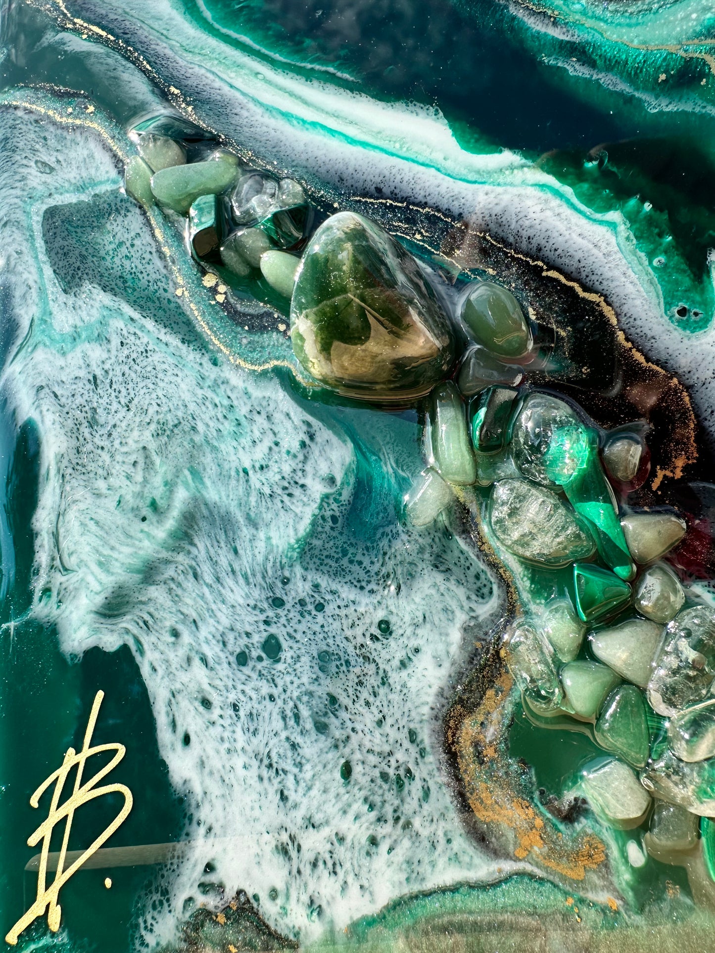 Tableau mural abstrait en résine époxy - Malachite.