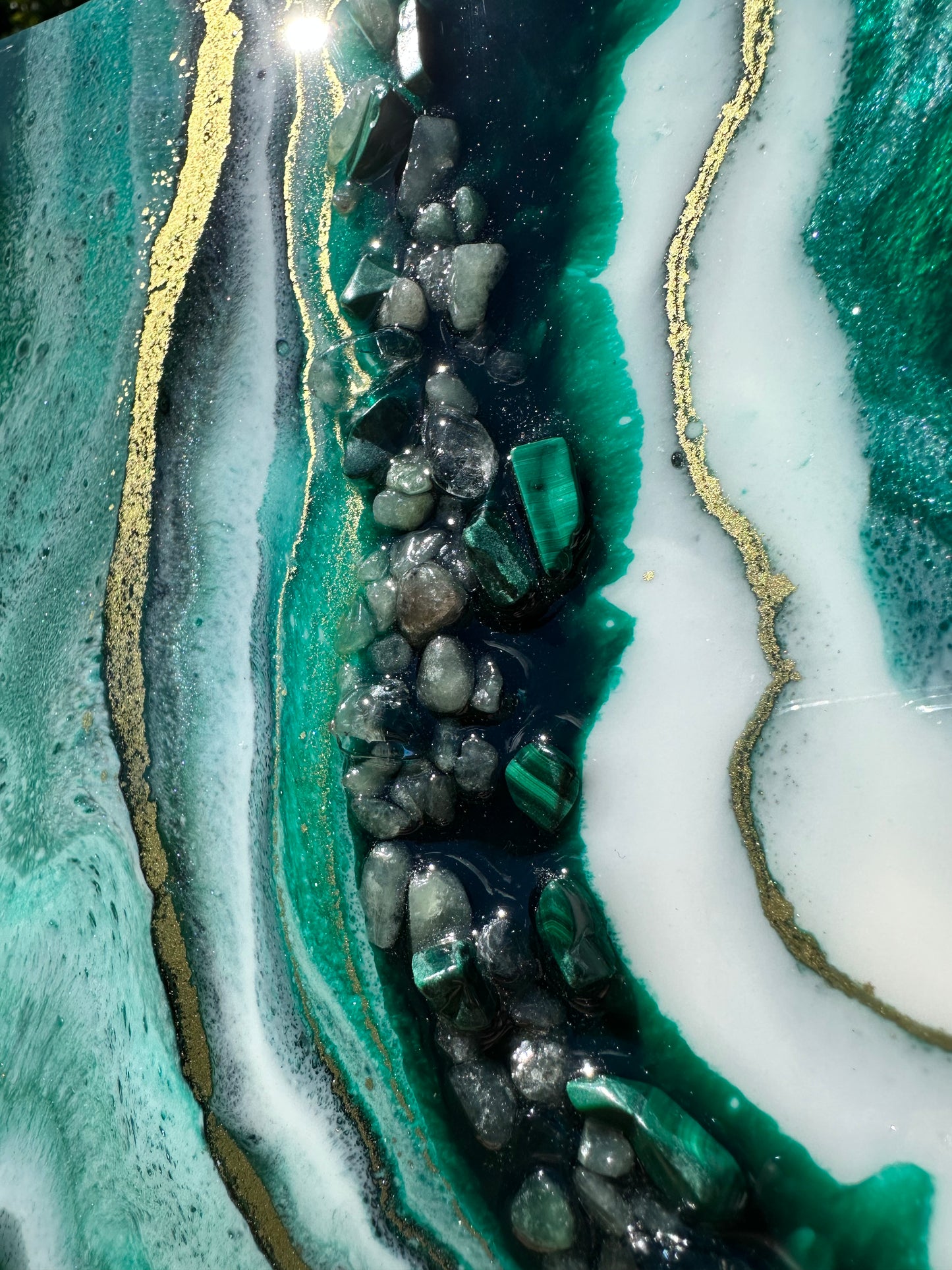 Tableau mural abstrait en résine époxy - Malachite.