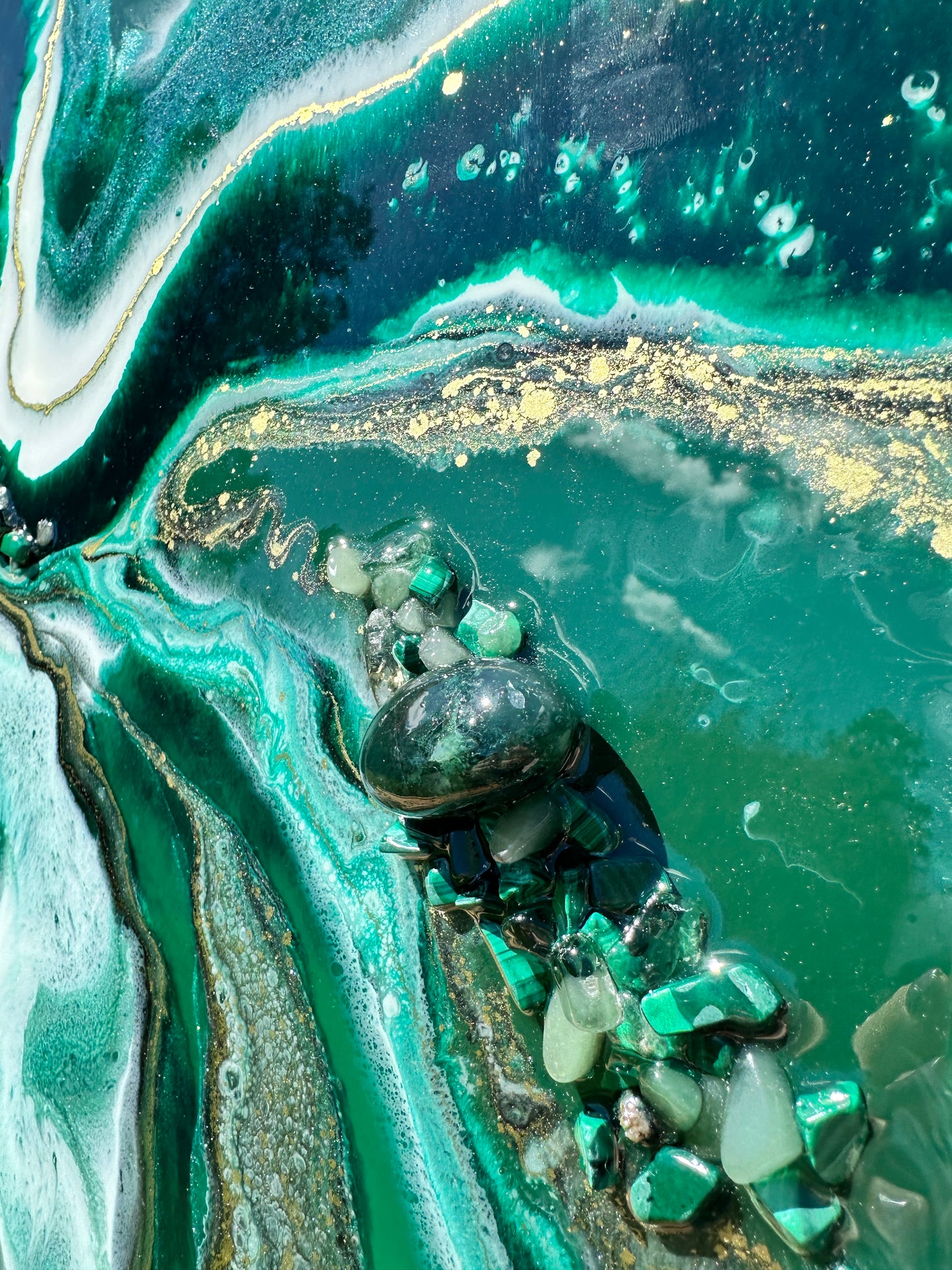 Tableau mural abstrait en résine époxy - Malachite.