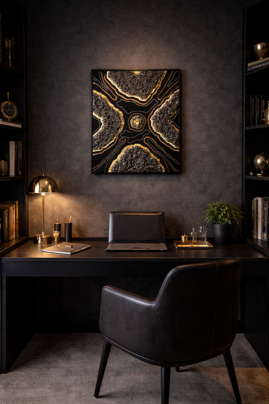 Tableau mural abstrait  en résine époxy - L'éclat de Pyrite.